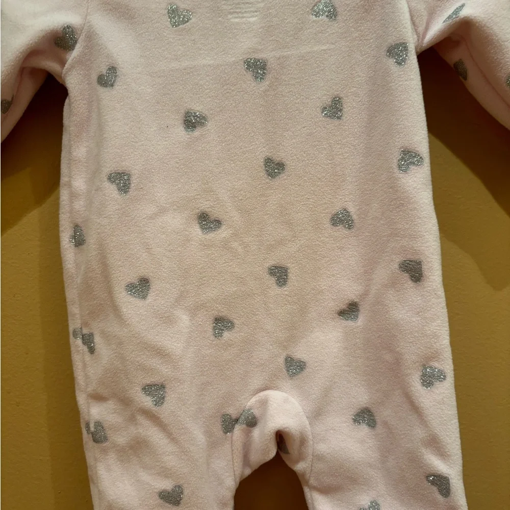 Child of Mine Footed Zip Up Pajamas Sleepwear Pink With Hearts Size 0-3 Months